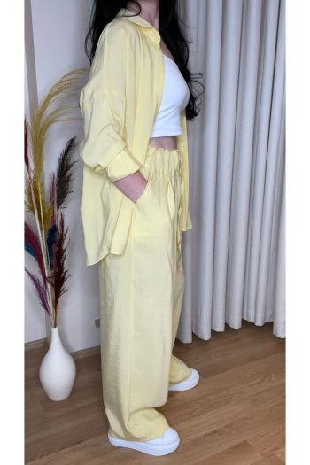 Kadın Oversize Gömlek Pantolon Takım – %100 Pamuk-Butter Yellow