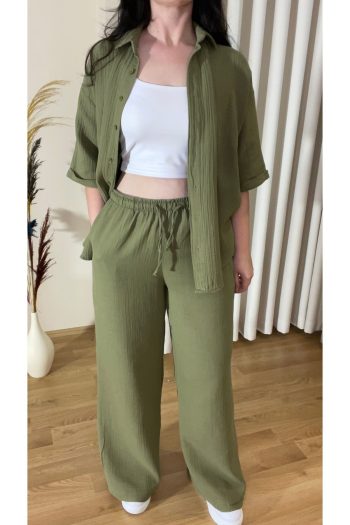 Kadın Oversize Gömlek Pantolon Takım – %100 Pamuk Müslin Kumaş