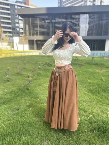 Astarlı-Cepli Gofre Etek-Kahverengi