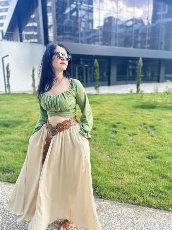 Astarlı-Cepli Gofre Etek-Krem